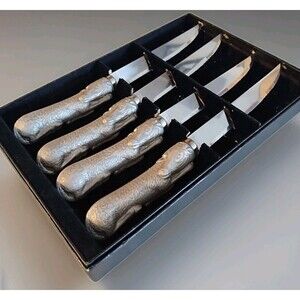 Vintage Arthur Court Western Steak Knives Bull S/4 Stainless Steel Original Box